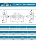 Technical diagram of Heavy Duty Pillow Block Bearing Pack Of Four, Flange Mounted Self Aligning Chrome Steel Bearings, 1/2 inch bore details