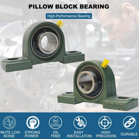 4 Pack UCP205-16 Pillow Block Mounted Ball Bearing - 1" Bore - Solid Cast Iron Base - Self Aligning shown in various views
