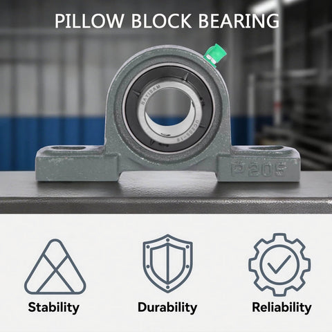 Front view of 4 Pack UCP205-16 Mounted Pillow Block Ball Bearing, Bearing Steel Bearings 1" Bore on display with stability icons.
