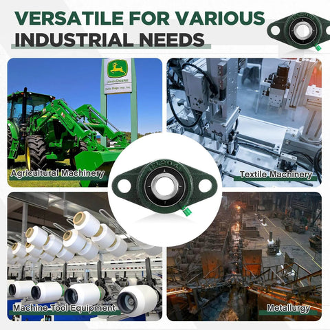 Collage showing 10 Pack UCFL204-12 Pillow Block Bearing 3/4 in Bore for industrial needs in machinery and metallurgy applications