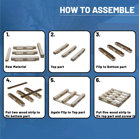 Assembly guide for Heavy Duty 48 By 40 By 5 Inch Wooden Pallet Kit For Industrial Warehousing Unassembled Flat Pack