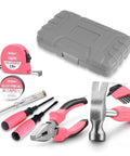 Pink 13 Piece Tool Set For Women Portable Mini Toolkit For College Dorms Homes And Office Starter Toolbox with carry case and tools