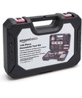 Pink 142-Piece Household Tool Kit With Storage Case for Home Repairs and DIY Projects in closed black case