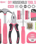 Pink 25 Piece Women DIY Tool Kit Set In Compact Mini Toolbox For Beginners Home Repairs with hammer, pliers, and screwdriver