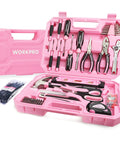 Pink 258 Piece Tool Kit For Women With Hammer And Screwdrivers Portable Home Repair Set For New Apartment DIY in pink case.
