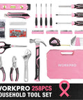 Pink 258 Piece Tool Kit For Women With Hammer And Screwdrivers Portable Home Repair Set in case