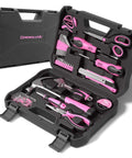 Open black case showing Pink 69 Piece Tool Kit For Women Portable Hand Tools Set For Home Repairs DIY Projects Office And Dorm