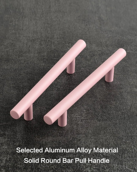 5 Pack Modern Pink T Bar Cabinet Handles For Dressers And Cabinets Center To Center 3 3 Quarters Inch, 5.9 Inch Length