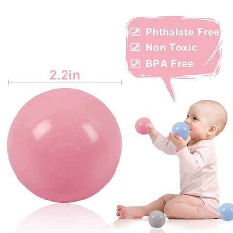 Baby playing with 2.2-inch pink soft plastic ball, 50 Balls Soft Plastic Ball Pit Balls for Kids, Gift for Baby Toddler Birthday Christmas
