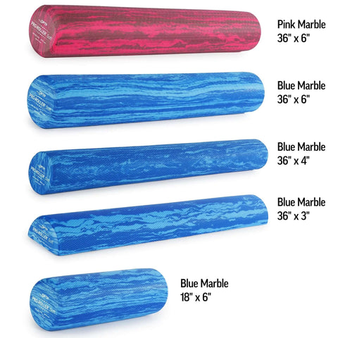 Various sizes of Pro Roller Soft Density EVA Foam Roller For Physical Therapy Pilates Yoga And Muscle Recovery 36 Inch Blue Low Density