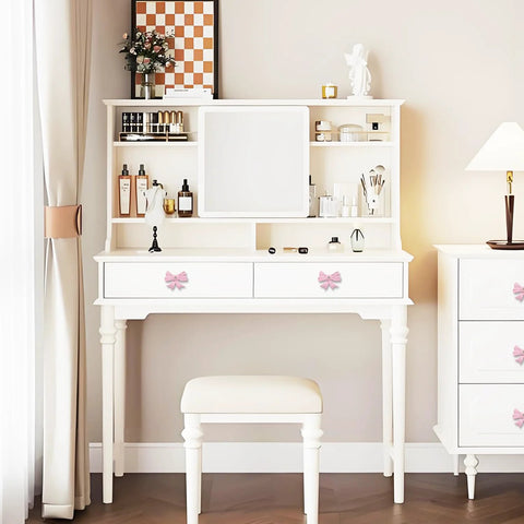 Vanity with Pink Bow Cabinet Knobs Set 12 Pieces Zinc Alloy Single Hole Drawer Knobs For Cabinets And Dresser Pulls Decoration