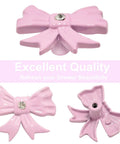 Pink Bow Cabinet Knobs Set 12 Pieces Zinc Alloy Single Hole Drawer Knobs, decorative pink bow shape with gem detail, front and back view.