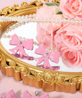 8 Pack Pink Metal Bow Drawer Pulls Set With Screws Zinc Alloy Decorative Handles for Dressing Table