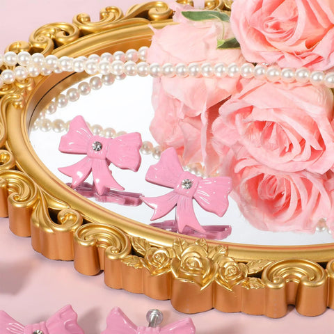 8 Pack Pink Metal Bow Drawer Pulls Set With Screws Zinc Alloy Decorative Handles for Dressing Table