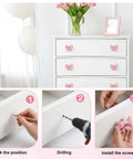 8 Pack Pink Metal Bow Drawer Pulls Set With Screws Zinc Alloy Decorative Handles For Dressers Cabinets Wardrobes Desks And Cupboards Cute Vintage Style Knob Pulls For Bedroom Decor installation steps on white dresser.