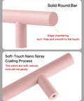 5 Pack Modern Pink T Bar Cabinet Handles For Dressers And Cabinets Center To Center 3 3 Quarters Inch, 5.9 Inch Length, Aluminum Alloy Painted Finish Includes Screws Colorful Cupboard Pulls For Kids Furniture, soft pink finish close-up