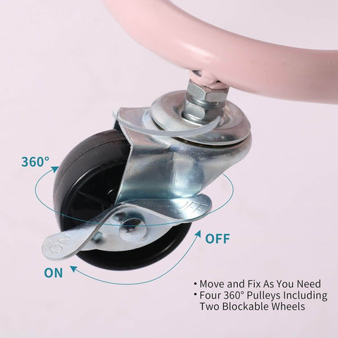 Close-up of wheel from Pink 3 Tier Utility Rolling Cart On Wheels For Kitchen Office Home And Garden Elitehouse Metal Storage Cart