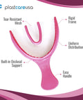 Full Arch Pink Disposable Dental Bite Registration Tray with rigid frame, tear-resistant mesh, and thumb tab for teeth impressions