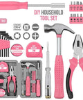 Pink Home Repair Tool Kit For Women Who DIY, 24 Piece Starter Hardware Set With Hammer, Pliers, And Screwdrivers in case