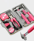 Pink Home Repair Tool Kit For Women Who DIY, 24 Piece Starter Hardware Set With Hammer, Pliers, And Screwdrivers in open case
