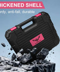 Black carrying case for Pink 12V Cordless Drill Kit With 151-Piece Tool Set, featuring a thickened shell and durable design
