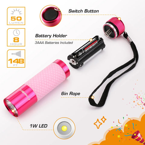 Three Pack Glow In The Dark Aluminum Mini Flashlights With Nine AAA Batteries Included For Camping Hiking Outdoor Emergencies