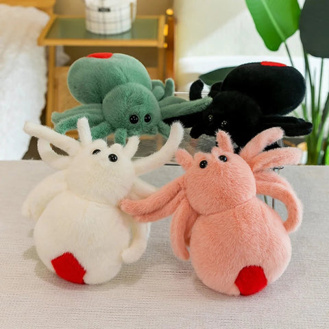 Super Soft Pink Spider Plush Toy For Kids And Adults Huggable Stuffed Animal with green, black, and white variants