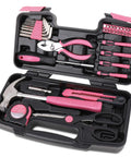 Pink 39 Piece General Household Tool Set In A Sturdy Toolbox Case For Everyday Home Repairs, DIY Projects, And Crafts