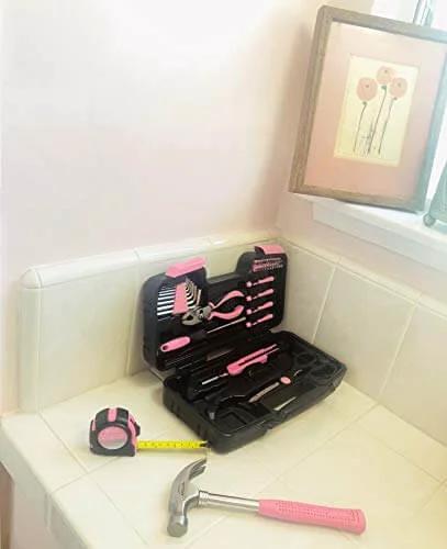 39 Piece General Household Tool Set In A Sturdy Toolbox Case For Everyday Home Repairs, DIY Projects, And Crafts open on counter