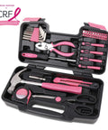 39 Piece General Household Tool Set In A Sturdy Toolbox Case For Everyday Home Repairs, DIY Projects, And Crafts in pink