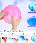 Hands holding 2PCS Inflatable Playground Balls, 8.7 Inch Marbleized Bouncy Balls Rubber Kickballs, inflating with pump