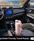 26 oz insulated stainless steel water bottle with a 2‑in‑1 straw and spout lid in car cup holder, leak-proof, travel-friendly