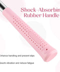 Close-up of a pink shock-absorbing rubber handle of a lightweight 8oz hammer set with a small claw hammer and 25 mm rubber mallet.