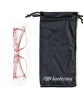 Safety Glasses With Side Shields Z87 Anti Fog Scratch Resistant Labs And Sports next to black drawstring pouch