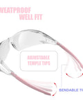 Side view of Pink Protective Safety Glasses For Women And Youth Small Fit with adjustable pink temple tips