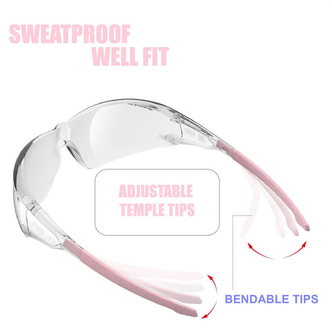 Side view of Pink Protective Safety Glasses For Women And Youth Small Fit with adjustable pink temple tips