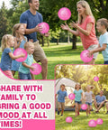 Family playing with 24 Pieces Knobby Balls 4.72" Bouncy Spiky Sensory Ball Bulk Soft Inflatable Massage Stress Plastic Toy for School Party Play Outdoor Indoor (Pink)
