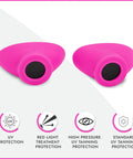Slim UV Eye Shields For Tanning Beds And Red Light Therapy FDA Compliant Pink, strapless design with eyecups.