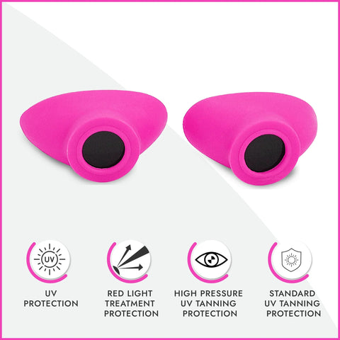 Slim UV Eye Shields For Tanning Beds And Red Light Therapy FDA Compliant Pink, strapless design with eyecups.