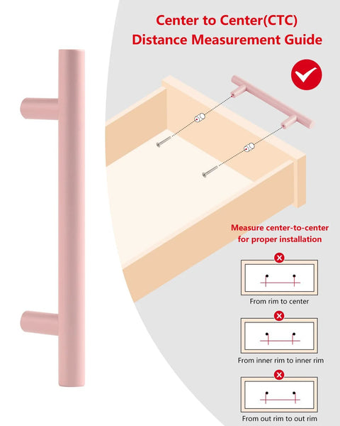 5 Pack Modern Pink T Bar Cabinet Handles For Dressers And Cabinets Center To Center 3 3 Quarters Inch installation guide