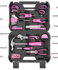 Open tool case displaying Pink 69 Piece Tool Kit For Women Portable Hand Tools Set For Home Repairs DIY Projects Office And Dorm