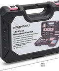 Pink 142-Piece Household Tool Kit With Storage Case for Home Repairs and DIY Projects, black blow-molded case