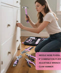 Woman using Pink Tool Kit for Women 146 Piece General Household Hand Tools Storage Toolbox for Home DIY Projects