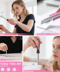 Women using Pink 69 Piece Tool Kit For Women Portable Hand Tools Set for home repairs and DIY projects