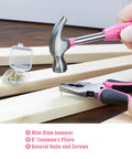 Mini claw hammer and pliers from 25 Piece Pink Tool Set for Women Portable DIY Home Repair Kit with Beginner Friendly Tools