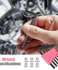 Close-up of hand holding an Allen wrench from the Pink 13 Piece Tool Set For Women Portable Mini Toolkit For College Dorms Homes And Office
