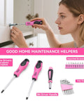 Pink 69 Piece Tool Kit For Women Portable Hand Tools Set For Home Repairs DIY Projects Office And Dorm, screwdriver use