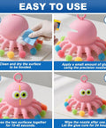 Fast Bonding Top Notch Clear Silicone Glue For Silicone Rubber And TPU TPE TPR Crafts Waterproof Liquid Adhesive being applied to a pink rubber octopus toy with six applicator nozzles