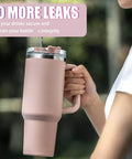 Person holding a pink wide mouth water bottle with a flip lid, showcasing 8 Pack Replacement Gasket Set For Wide Mouth Water Bottles With Flip Lid Caps Silicone O Ring Seals Rubber Gasket Stoppers Leak Proof Water Bottle Lid Gasket Replacement Kit With Tweezers For Durable Seal.