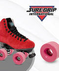 Velvet Indoor Roller Skate Wheels With Vanathane Material For A Real Smooth Indoor Ride 55mm By 31mm Set Of 8 Pink in packaging